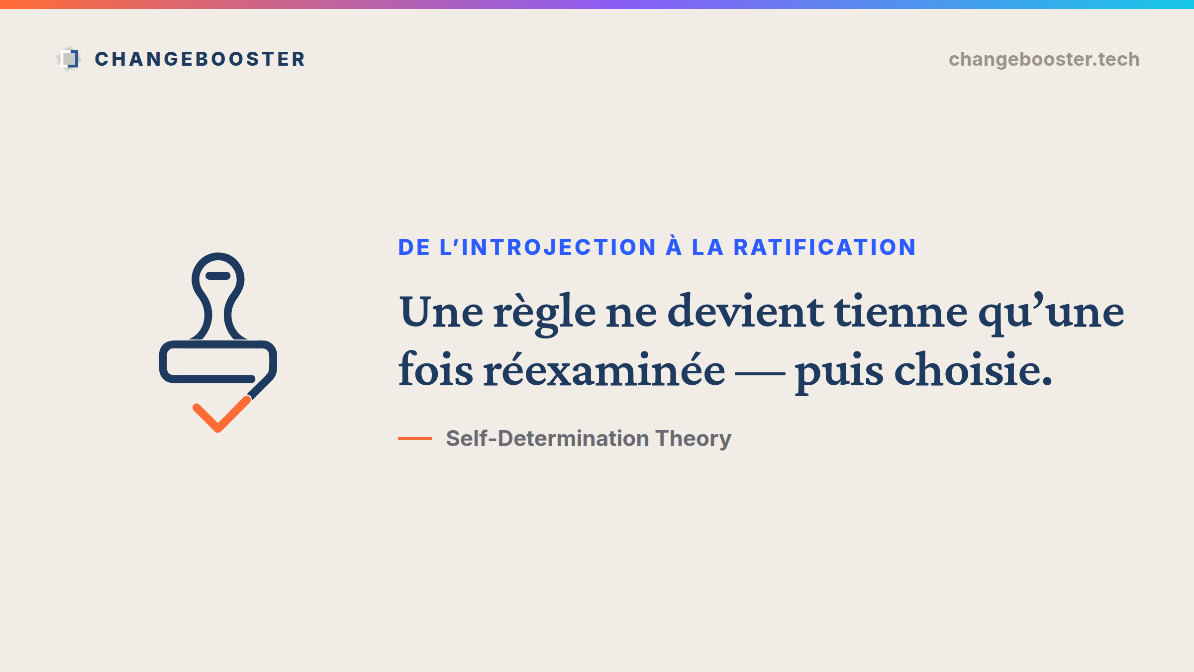 Carte ChangeBooster : une règle ne devient tienne qu'une fois réexaminée puis choisie.