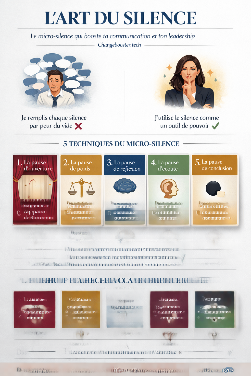 Infographie : L'Art du Silence — 5 techniques du micro-silence pour booster ta communication