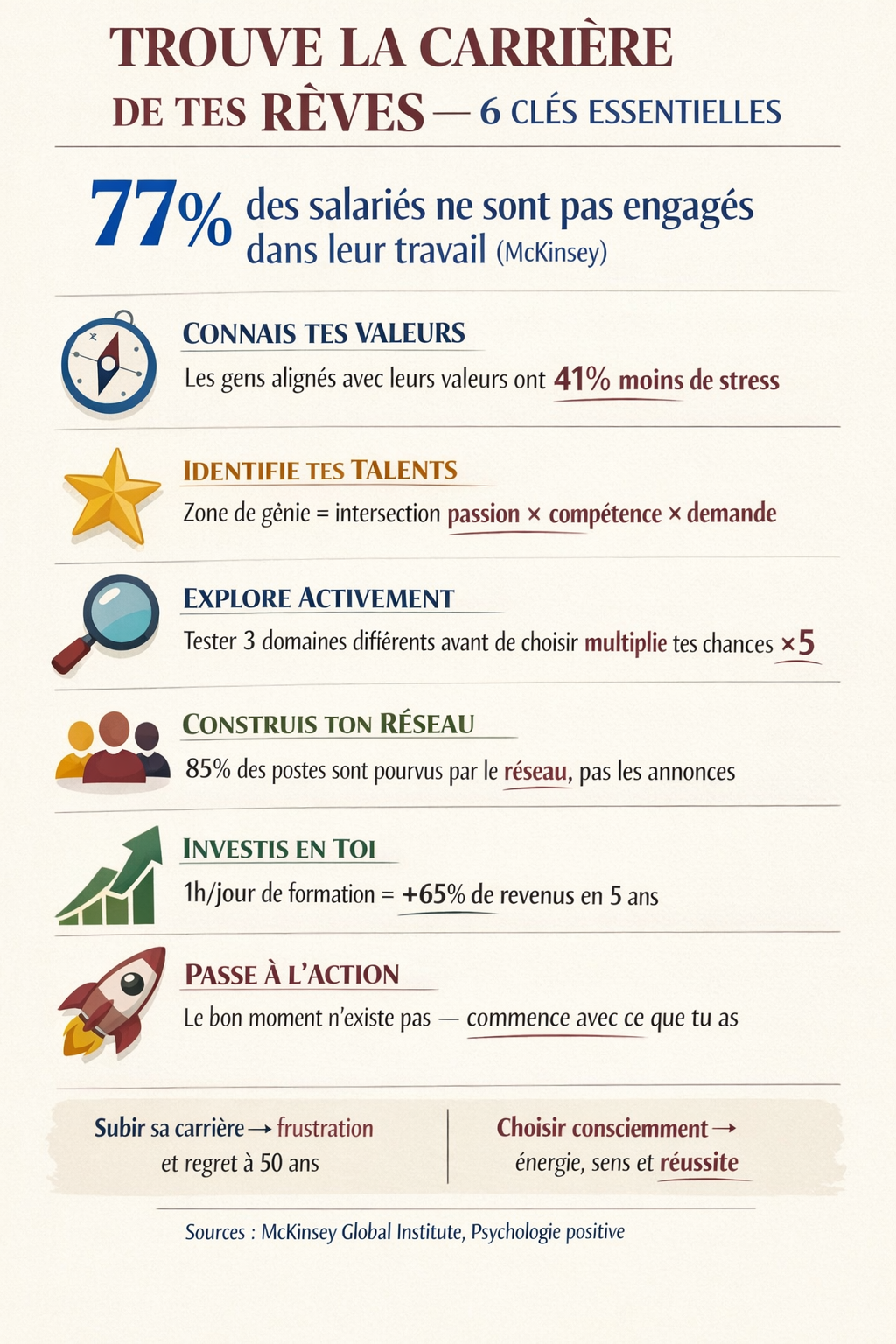 Infographie Trouve Enfin la Carrière de Tes Rêves : 6 Clés pour Réussir — ChangeBooster