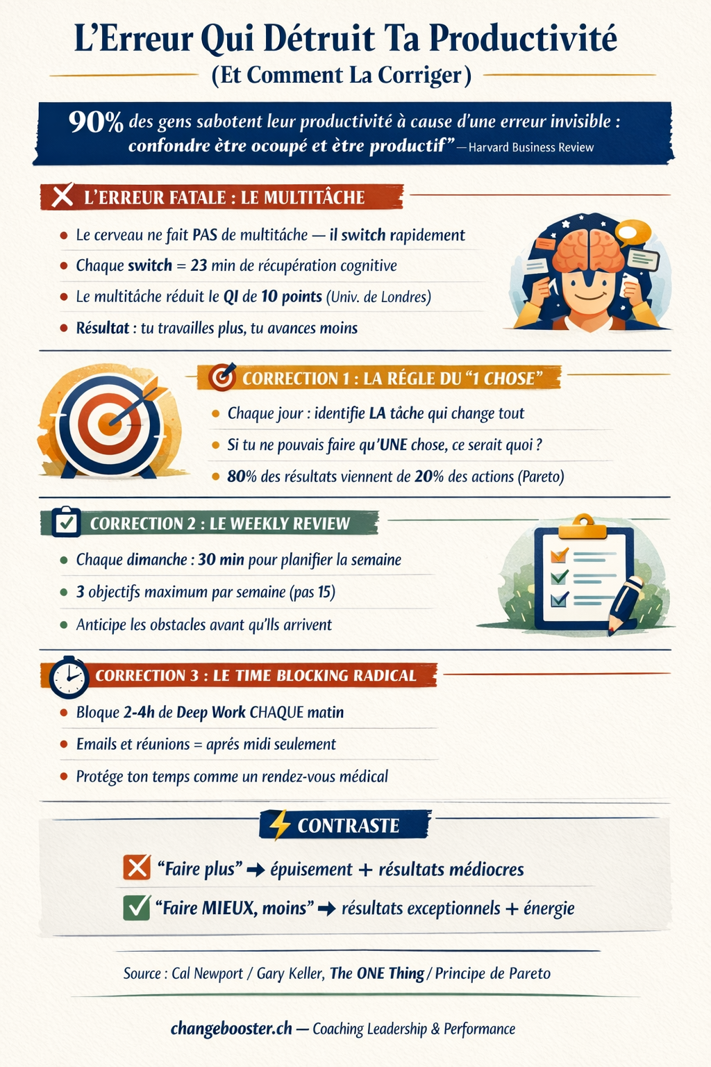 Infographie L'Erreur Qui Détruit Ta Productivité (Et Comment La Corriger) — ChangeBooster