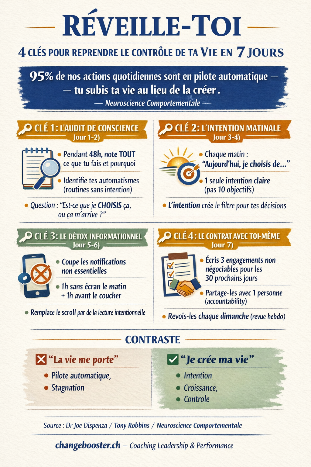 Infographie Stoppe Tes Pensées Négatives — 3 Techniques Simples Qui Libèrent Ton Esprit — ChangeBooster