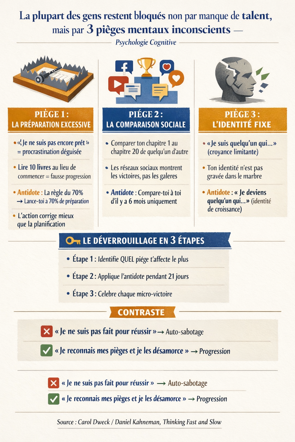 Infographie Surmonte ces 3 pièges mentaux qui sabotent ta réussite — ChangeBooster