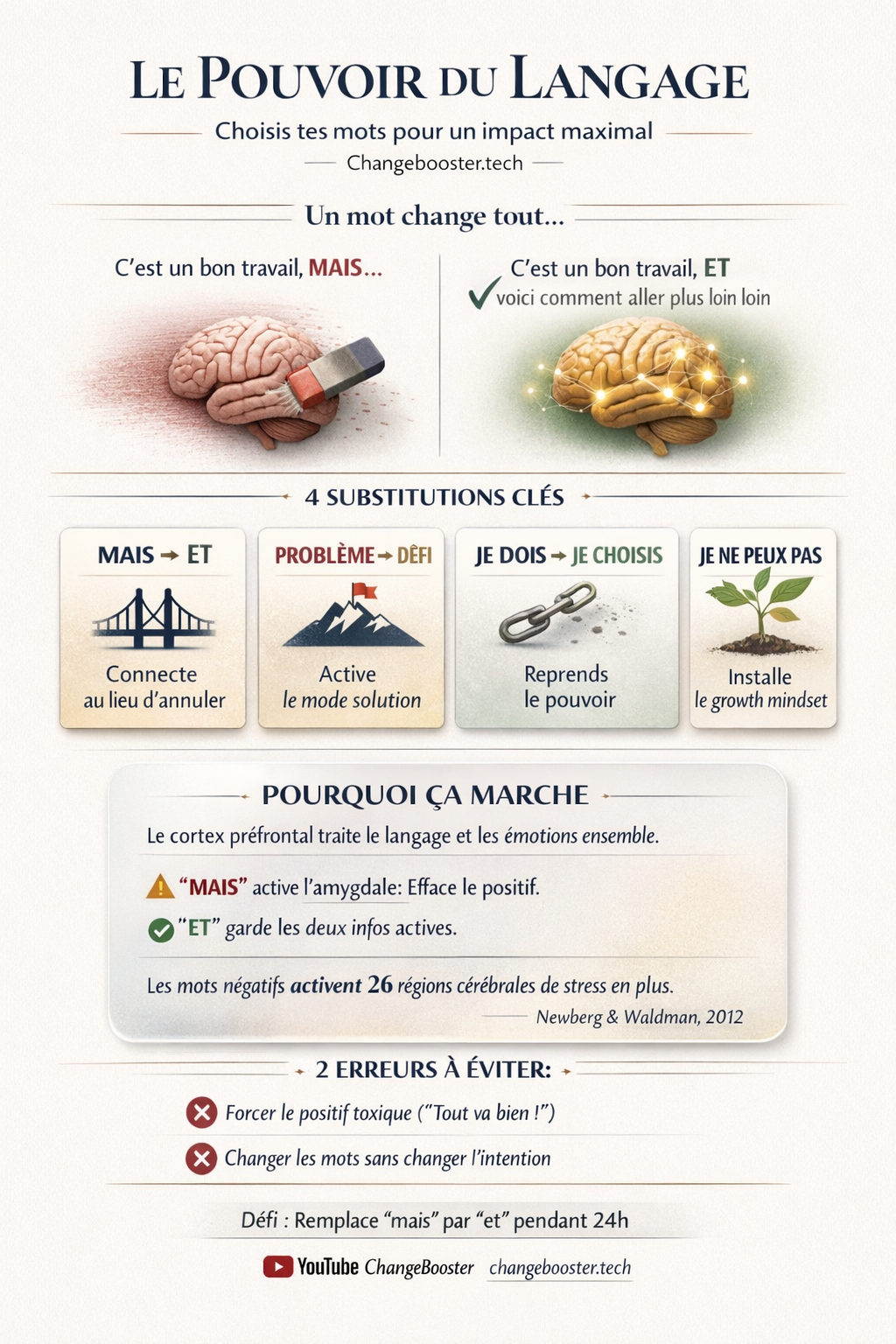 Infographie : Le Pouvoir du Langage — 7 Remplacements de Mots qui Transforment ta Vie