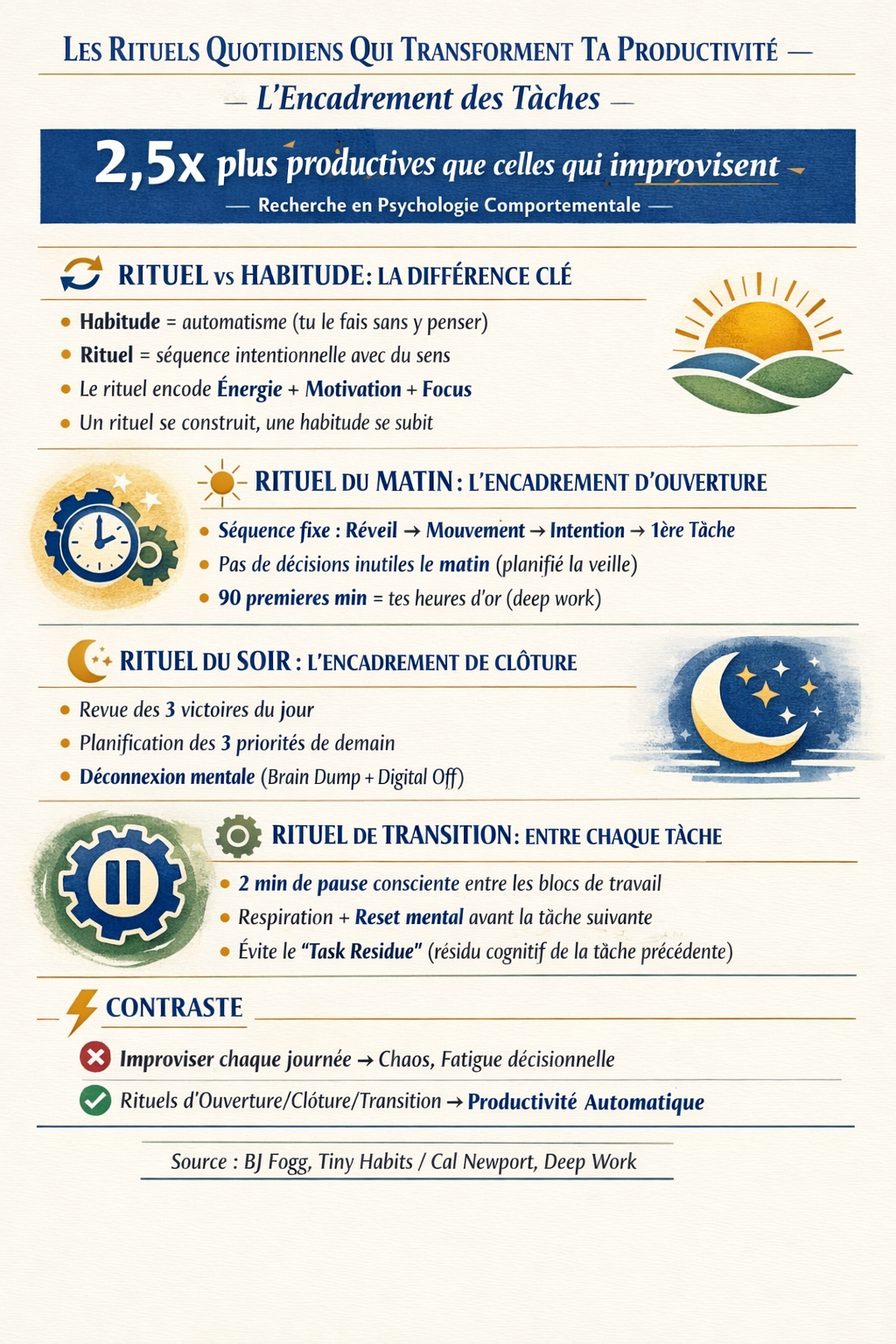 Infographie Les Rituels Quotidiens qui Transforment Ta Productivité : Découvre l'Encadrement des Tâches — ChangeBooster